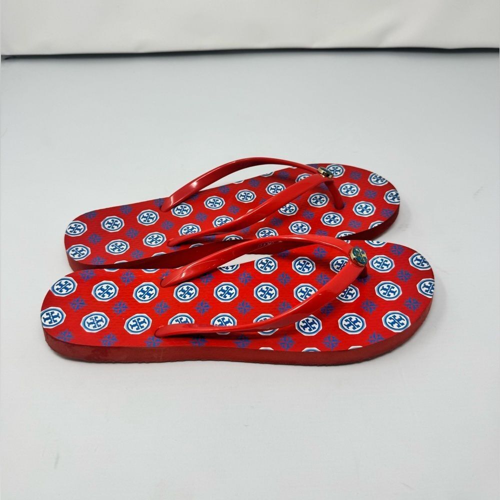 Tory Burch Red Blue Thong Flip Flops 10 - Picture 2 of 6